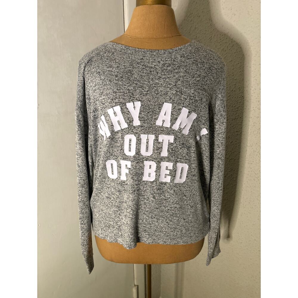 Pink Victoria Secret Why Am I Out of Bed Gray/White T-Shirt XS Cozycore Comfy